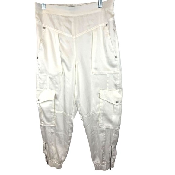 AllSaints Pants - AllSaints Freda Satin Cargo Joggers 6 Ecru Pull On Elastic Waist 90s Y2K